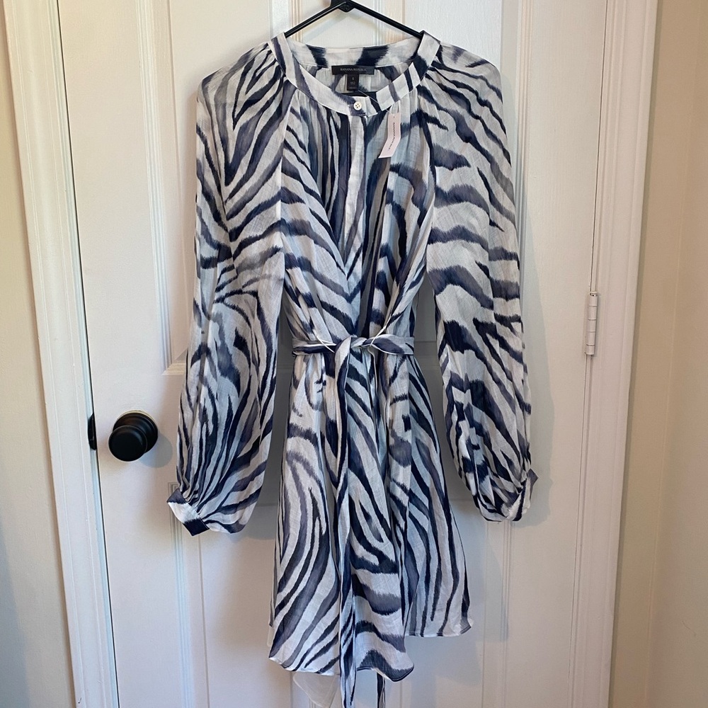 Banana Republic Navy and White Patterned Dress NWT